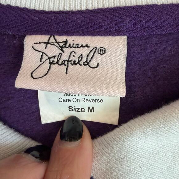 VNTG Adrian Delafield Purple, Holiday Dove, Embroidered, Collared Sweatshirt- M - Picture 3 of 10